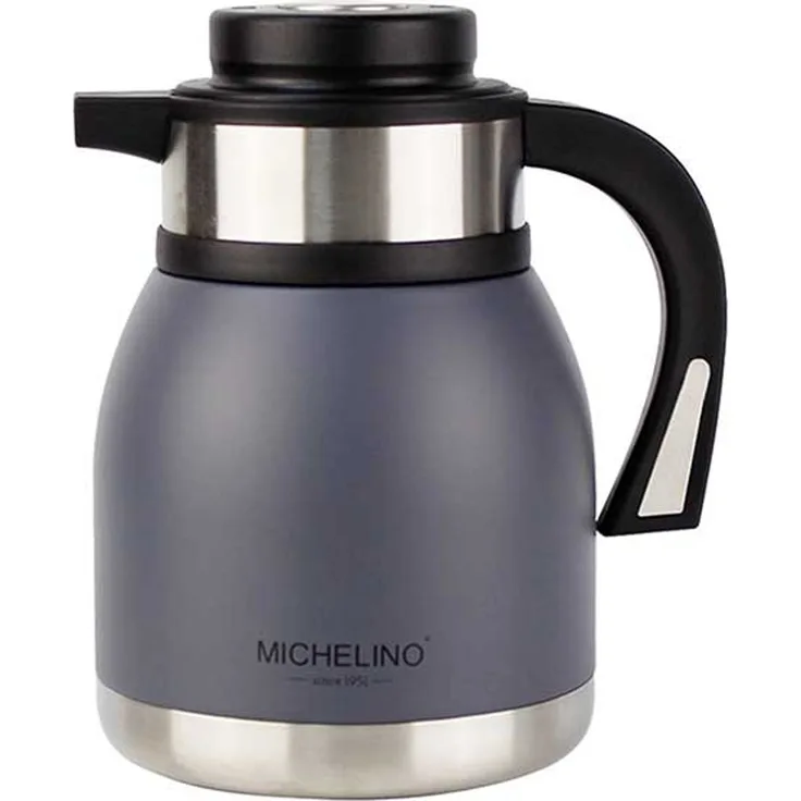 Michelino 1.2L Thermoskanne Doppelwandig Getränkespender Isolierkanne Kanne Kaffee Tee Teekanne Grau