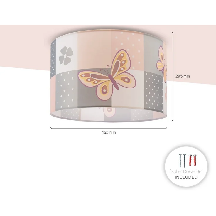 Paco Home Deckenleuchte Cosmo 220, ohne Leuchtmittel, Lampe Kinderzimmer Deckenlampe Rosa Schmetterling Blumen Karo E27 – Bild 3