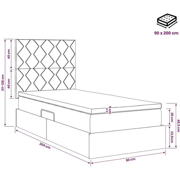 vidaXL Aufbewahrungsbett mit Matratze Blau 90 x 200 cm Stoff 3459545 – Bild 12