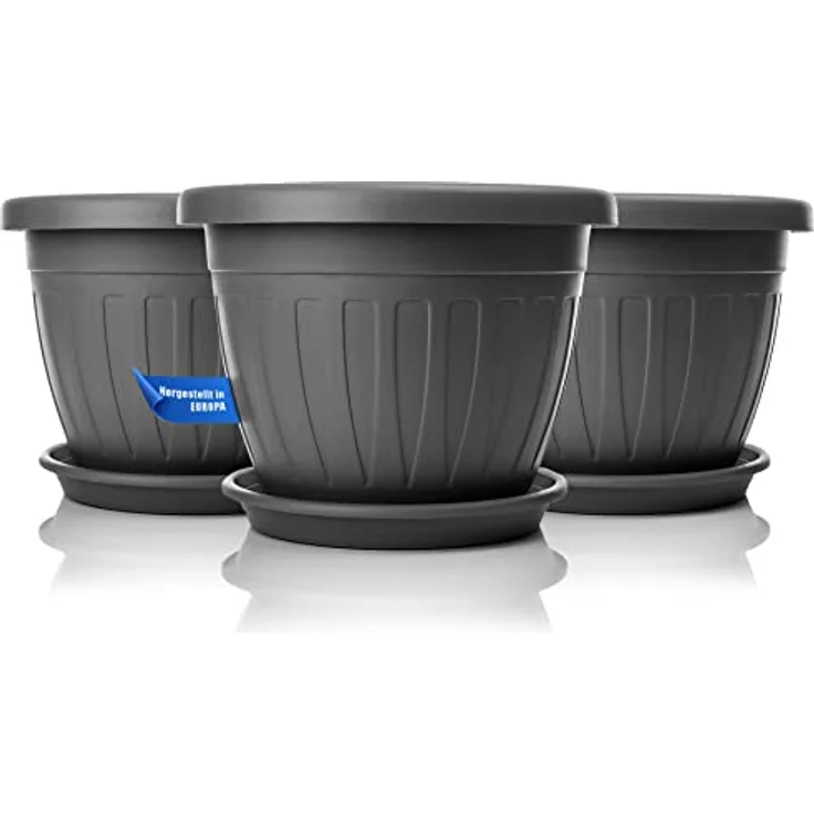 BigDean 3X Blumentopf mit Untersetzer rund ø50xH38 cm anthrazit - wetterfester Pflanzkübel - Wasserablauf UV-beständig aus bruchsicherem Kunststoff - Innen + Außen geeignet - Made in Europe – Bild 9