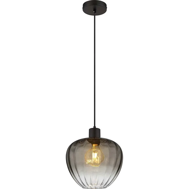 Hängeleuchte, Glas, rauch, schwarz, H 120 cm