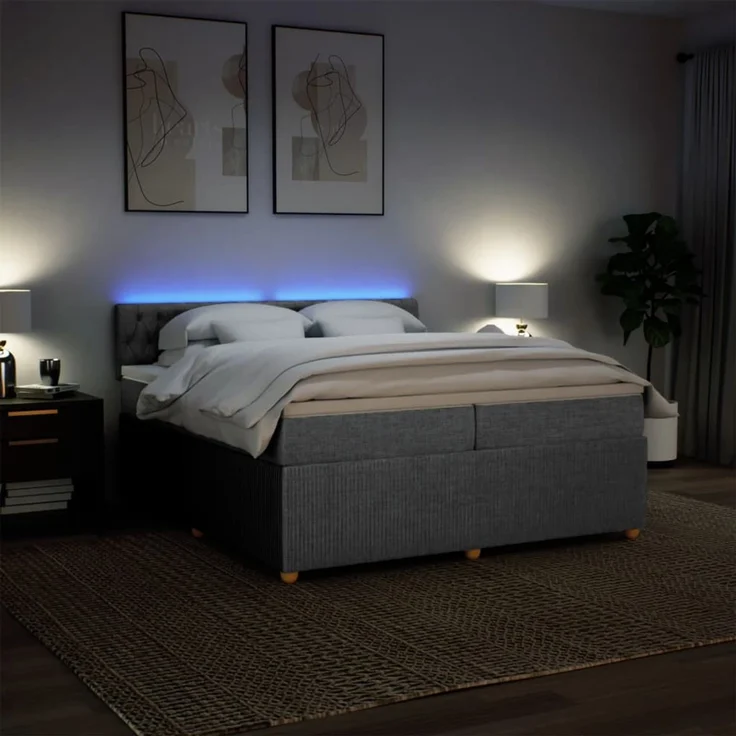 vidaXL Boxspringbett mit Matratze Hellgrau 200x200 cm Stoff 3289870 – Bild 5