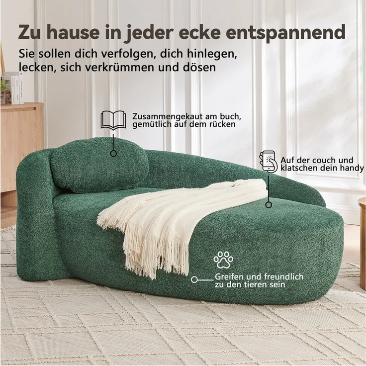 Celya Sofa Minimalistisches Teddyfleece-Sofa mit abgerundetem Design, weich gepolsterte Couch mit Kissen – Bild 4