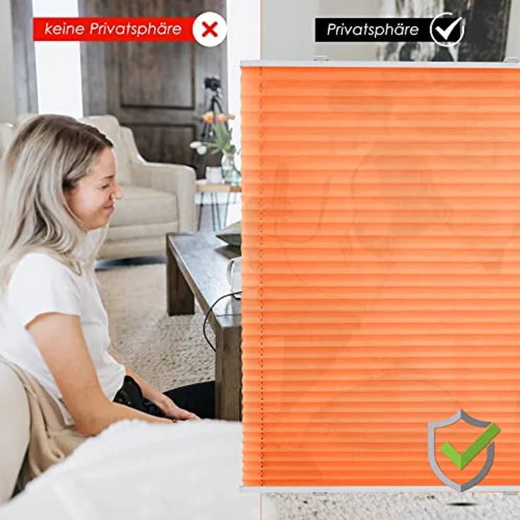bobodeco Plissee Klemmfix Faltrollo Jalousie Orange 50x130cm, Sichtschutz und Sonnenschutz, lichtdurchlässig und blickdicht, ohne Bohren, für Fenster & Tür – Bild 4