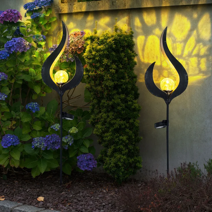 2x LED Solarleuchte, Flammen Design, bronze, klar, H 90 cm – Bild 3