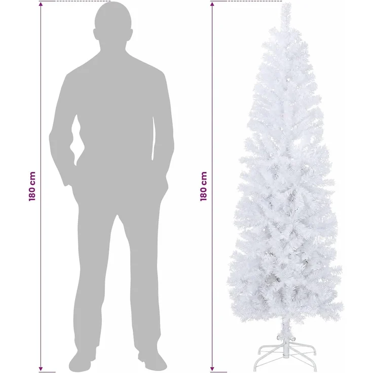 vidaXL Künstlicher schlanker Weihnachtsbaum 180 cm PVC und Stahl Weiß 42055242 – Bild 4