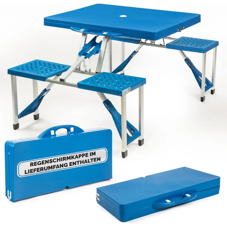 CASARIA® Campingtisch Klappbar mit Stühlen Schirmständer Alu Camping Klapptisch Faltbar