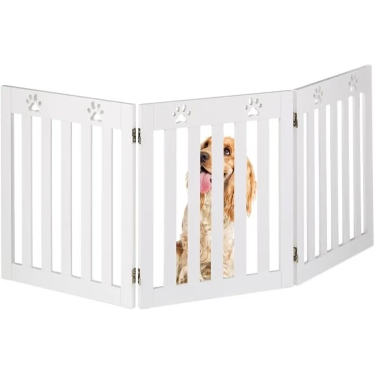 Hundeabsperrgitter, freistehendes Schutzgitter, HxB: 60x153 cm, MDF, zusammenklappbares Türgitter, weiß – Bild 1