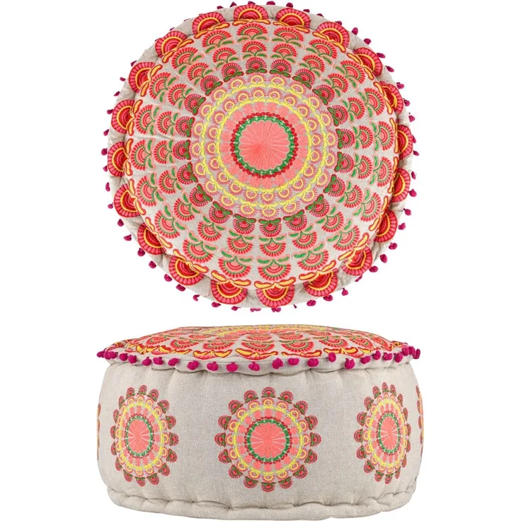 Marrakesch Orient & Mediterran Interior Pouf Pouf Garet Orange, runder Baumwoll-Sitzpouf bestickt 50x25 cm (1-St), Handarbeit