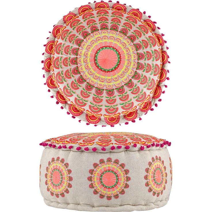 Marrakesch Orient & Mediterran Interior Pouf Pouf Garet Orange, runder Baumwoll-Sitzpouf bestickt 50x25 cm (1-St), Handarbeit – Bild 1