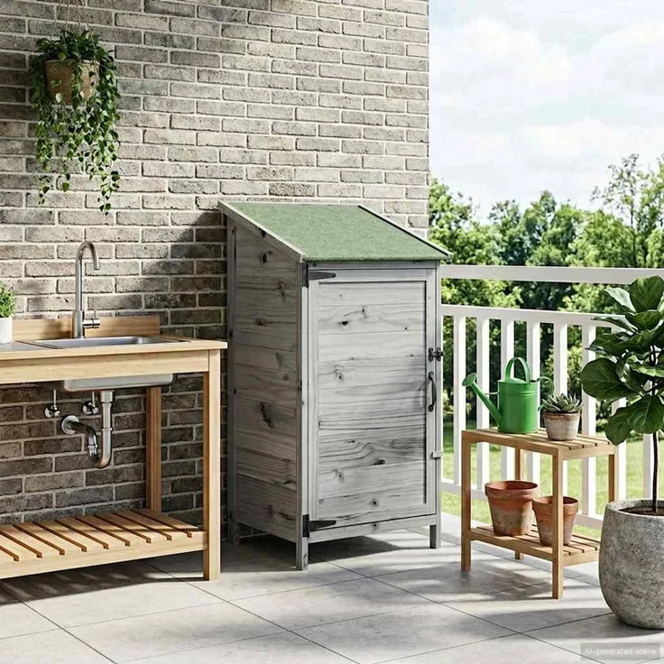 vidaXL Gartenschuppen Grau 59 x 56 x 113,5 cm Massivholz aus Fichte 42033438 – Bild 1