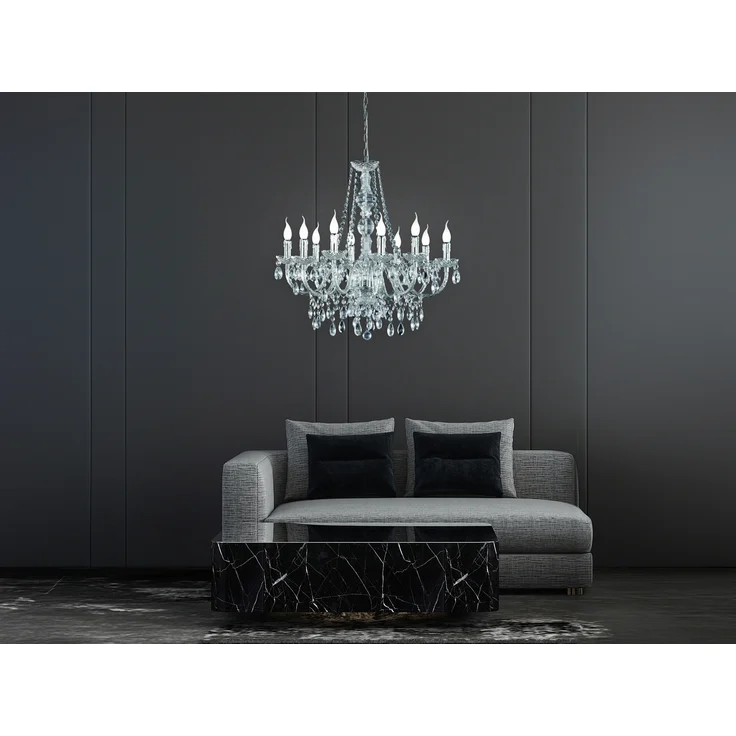 Großer Kronleuchter LÜSTER 10-flammig Silber Chrom mit Acryl Kristall, Ø 76cm – Bild 7