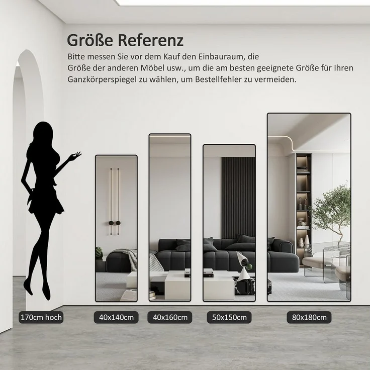 Hopibath Standspiegel 180 hoch xxl Ganzkörperspiegel 180x80cm Rund Bogen (Bogenspiegel Extra groß, Schwarz,Rechteckig), für Hotel Friseurladen Flur Schlafzimmer Wohnzimmer – Bild 2