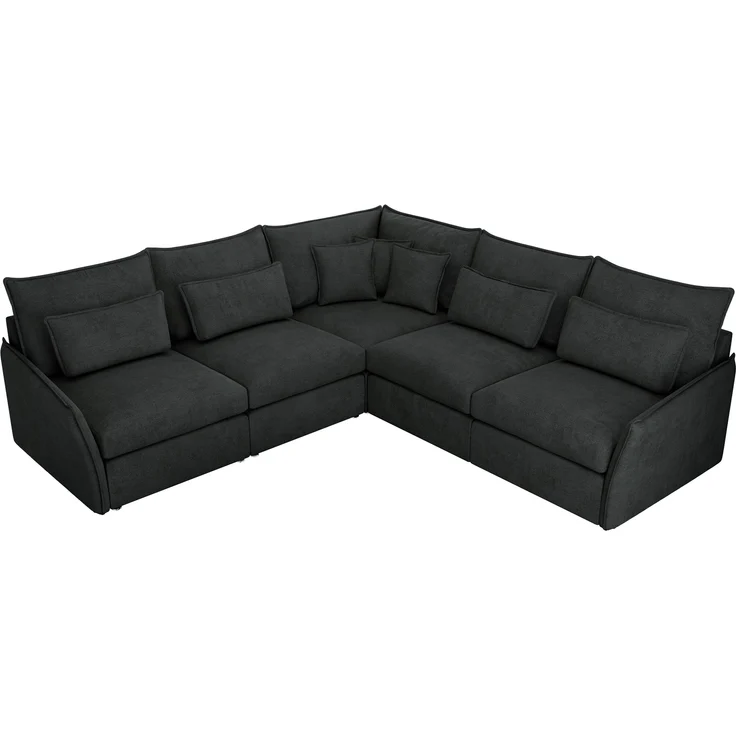 Ecksofa für Wohnzimmer, L-förmige Ecke mit losen Kissen, modular 4-Sitzer couchgarnitur - VERSO - Dunkelgrau Struktur – Bild 6