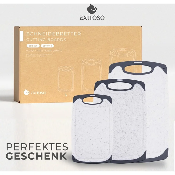 Exitoso Schneidebrett 3er-Set, Kunststoff, (3-St), mit praktischer Saftrille, spülmaschinenfest – Bild 8