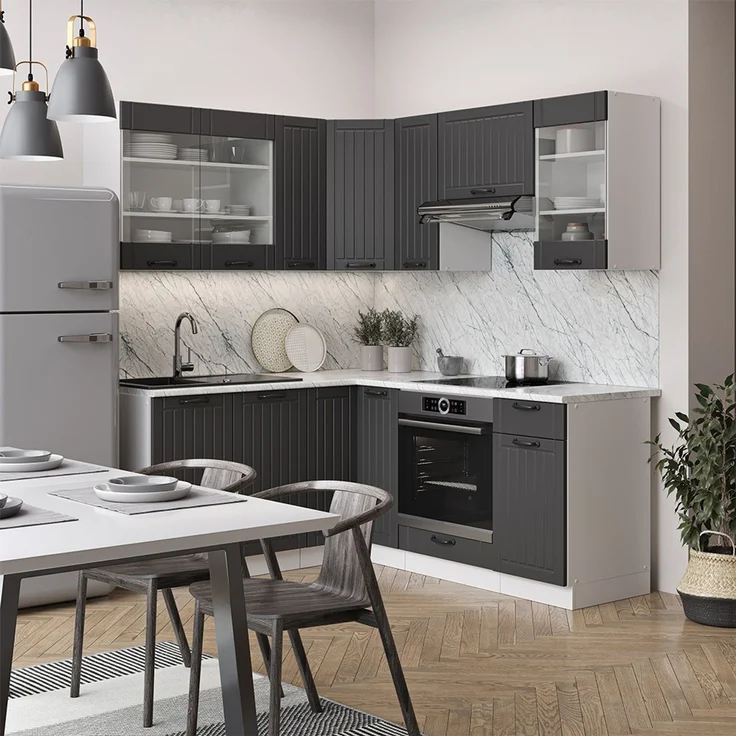 Eckküche Fame-Line Anthrazit Landhaus/Weiß 190 x 60 cm , AP Marmor Vicco – Bild 2