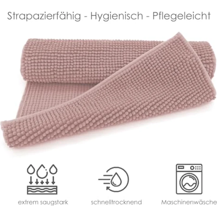 heimtexland Badematte Badvorleger Chenille Badteppich Duschvorleger, rutschhemmend beschichtet, Fußbodenheizung geeignet, fußbodenheizungsgeeignet, saugstark, schnell trocknend, strapazierfähig, rutschfest, Polyester, rechteckig, 45x50 cm, Hochflor, su... – Bild 6