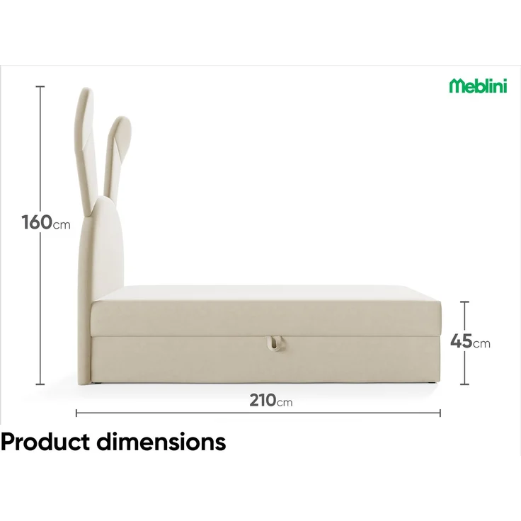 MEBLINI Kinderbett mit Bettkasten KANINCHEN 100x200 Links – H3/Beige Samt Gepolstert Einzelbett mit Matratze - Polsterbett mit Stauraum - Bett mit Kopfteil – Stauraumbett – Bild 6