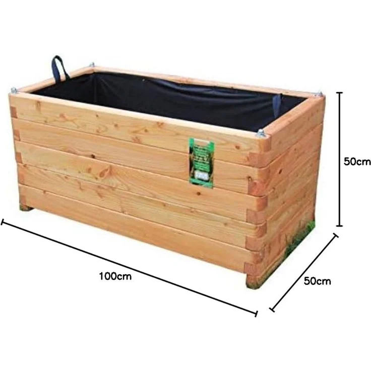 Hochbeet 100 x 50 x 50 cm aus Lärche geschraubt mit Vlies, gerundeten Ecken und Griffen – Bild 2