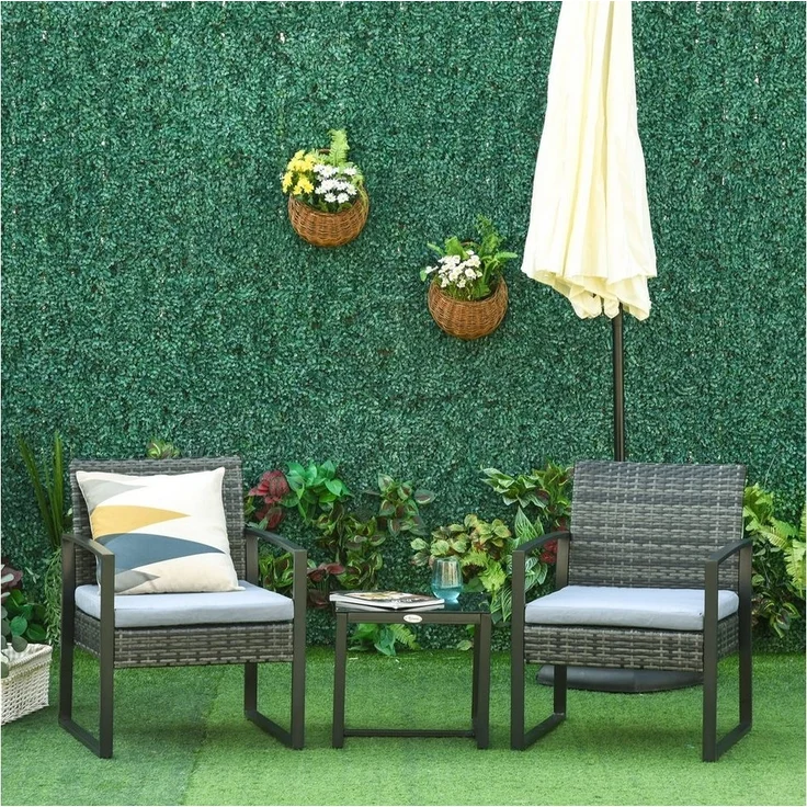 Outsunny Rattan, Polyrattan 3 TLG. Balkonmöbel Set Gartenmöbel mit Kissen Garten Grau – Bild 5