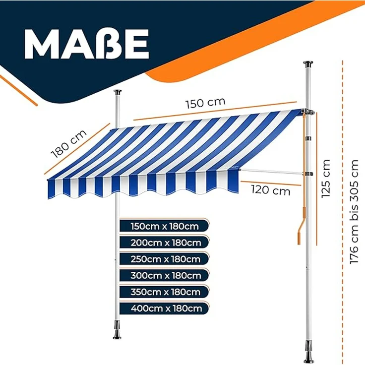 KESSER® Klemmmarkise mit Handkurbel Balkon, Balkonmarkise ohne Bohren, UV-beständig höhenverstellbar wasserabweisend, Sonnenschutz, Terrassenüberdachung, einfache Montage 250cm – Bild 5