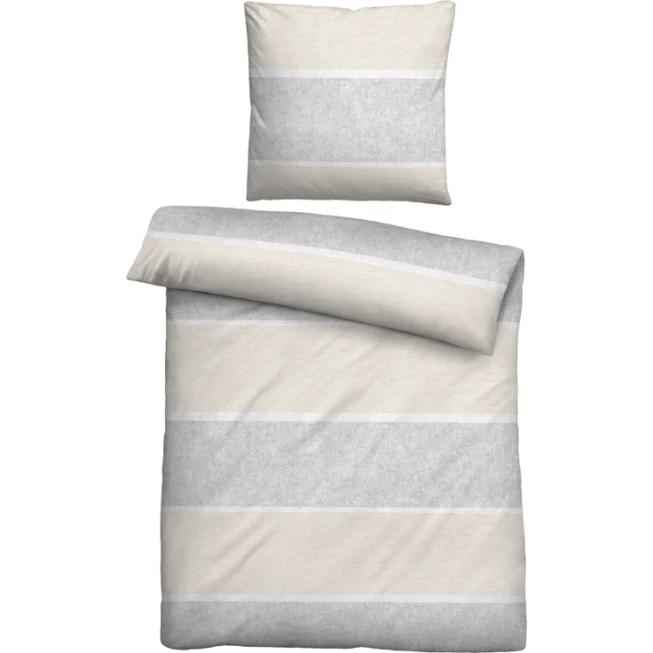 biberna Melange-Flanell Bettwäsche 0840506 BLOCKSTREIFEN, kitt, 1x 155x200 cm + 1x 80x80 cm – Bild 1