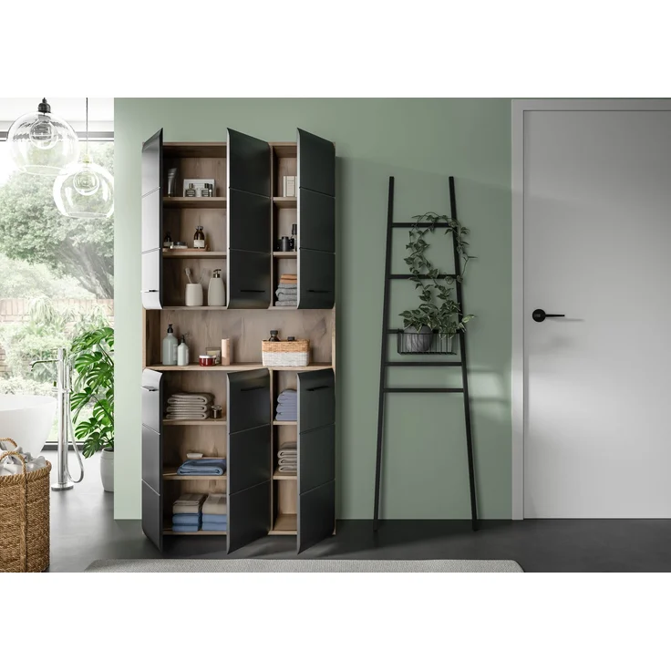 Mehrzweckschrank (B/H/T: 90x185x30 cm) in schwarz matt und Nox Oak Nachbildung – Bild 13