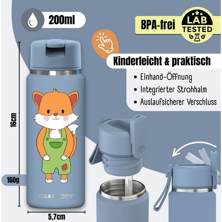 BEARFOOT Trinkflasche TINY Thermo Kinder Trinkflasche Edelstahl - Fuchs, Thermosflasche, auslaufsicher, Edelstahl, Kinderflasche, BPA-frei – Bild 4