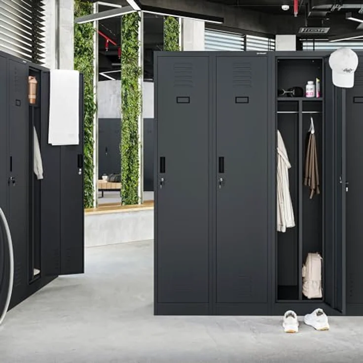 Jan Nowak Spind Schrank, Kleiderschrank, Metallschrank, Schließfachschrank | 2 Abteile mit Kleiderstange, Lüftungsschlitze, Trennwände, 4 Kleiderhaken pro Abteil | 180 cm x 80 cm x 50 cm (Anthrazit) – Bild 2