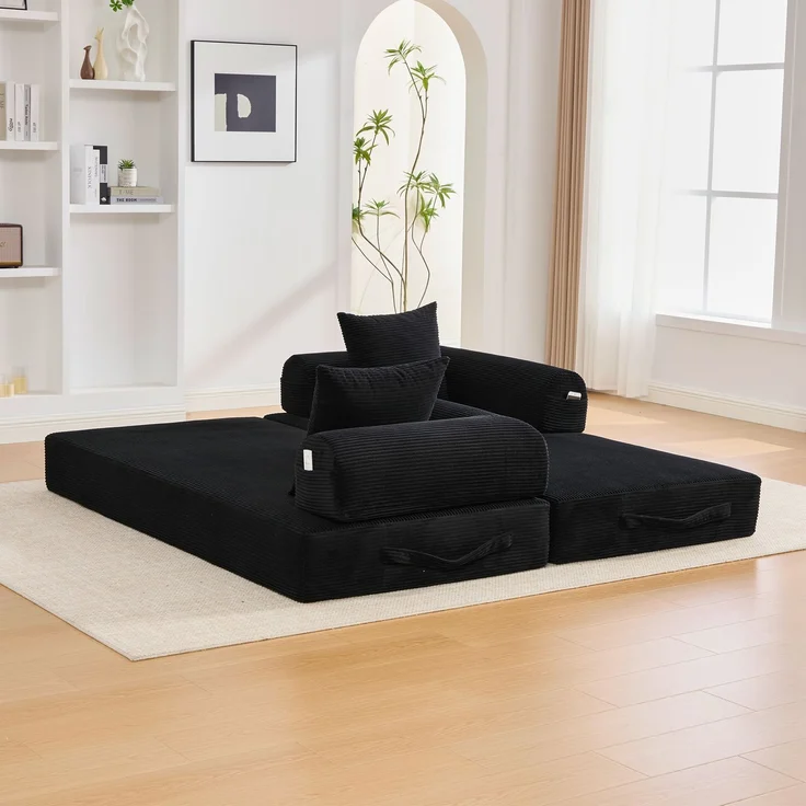 ZUBALIYA Ecksofa 94x67 cm, mit Leiter, mit Cordbezug, mit breiten Armlehnen, modular aufgebaut, mit Schaumstoffpolsterung, Schwarz – Bild 13