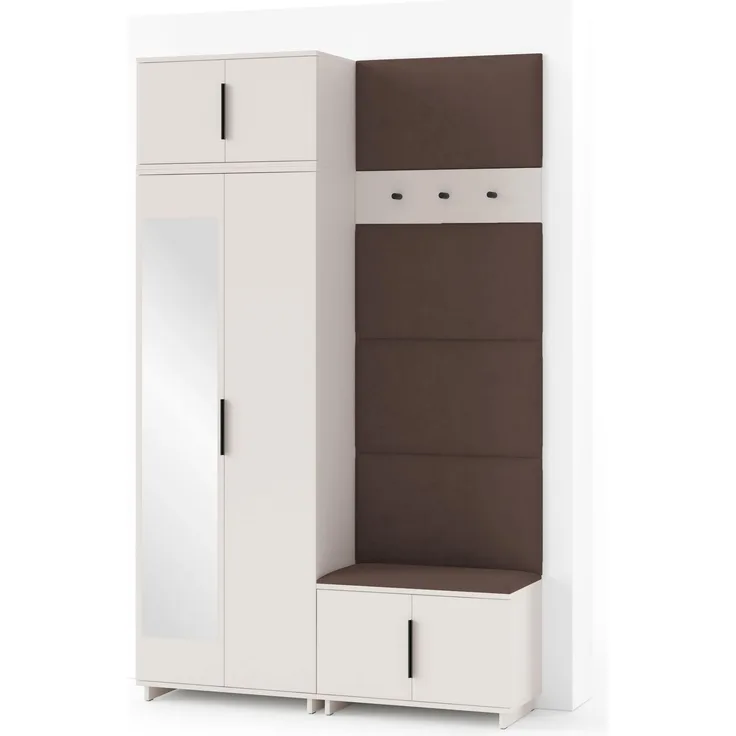 Garderoben-Set Napoli Version 4: Kleiderschrank mit Polsterpaneelen, Schuhschrank Flur und Eingangsbereich (Cashmere/Trinity 08), 229 x 40 x 140 cm