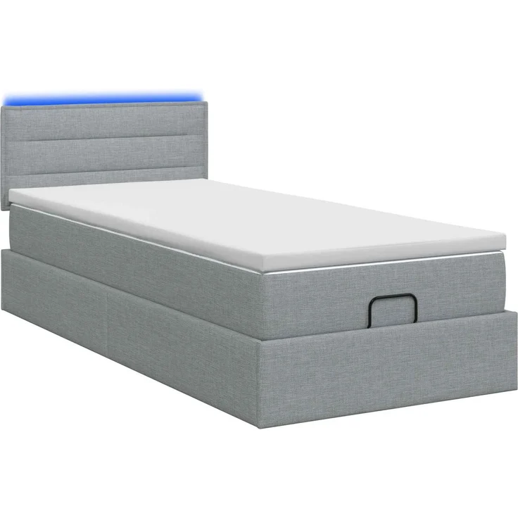vidaXL Ottoman-Bett mit Matratze und LED Hellgrau 100 x 200 cm Stoff 3456801 – Bild 9