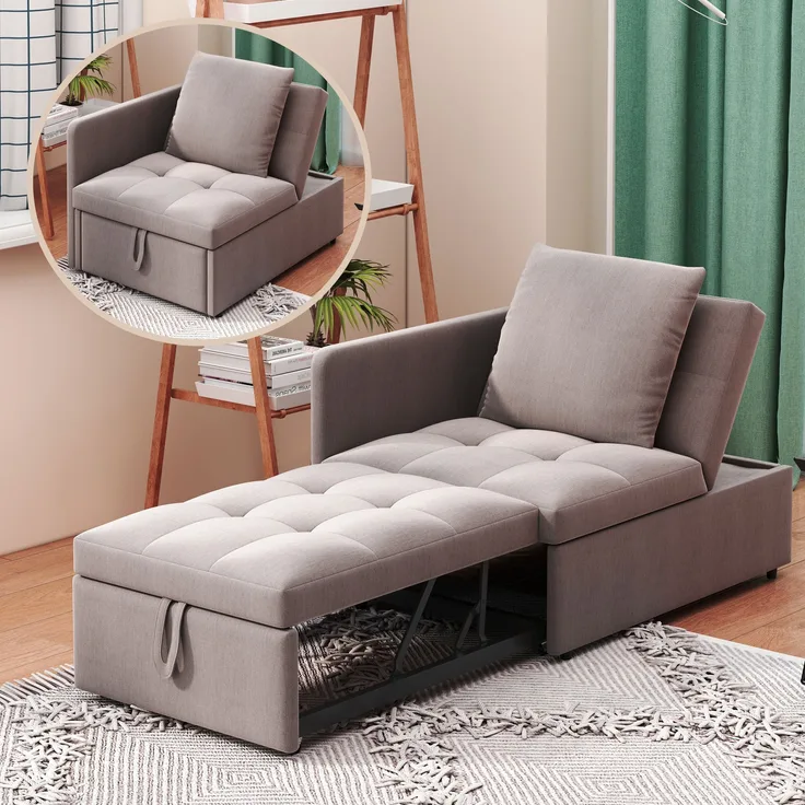 Multifunktions Schlafsofa 3-in-1, 177x68x65 cm, Grau Leinen, verstellbare Rückenlehne