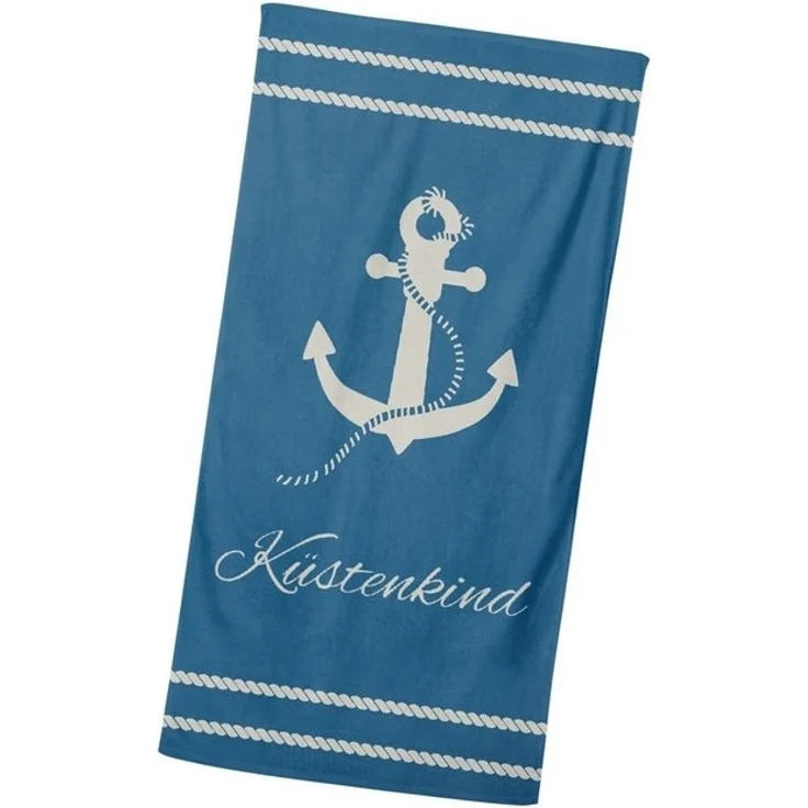 MTOnlinehandel Badetuch Küstenkind Strandtuch / Strandlaken 90x180 cm, 100%, Baumwolle (1-St), maritimes Design mit Anker, hochwertig, weich und flauschig – Bild 4