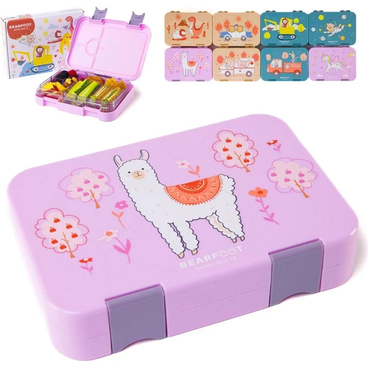 BEARFOOT Lunchbox Brotdose Kinder mit Fächern, Lunchbox, Bento box - Lama Lila, handgezeichnete Designs, modular – Bild 5