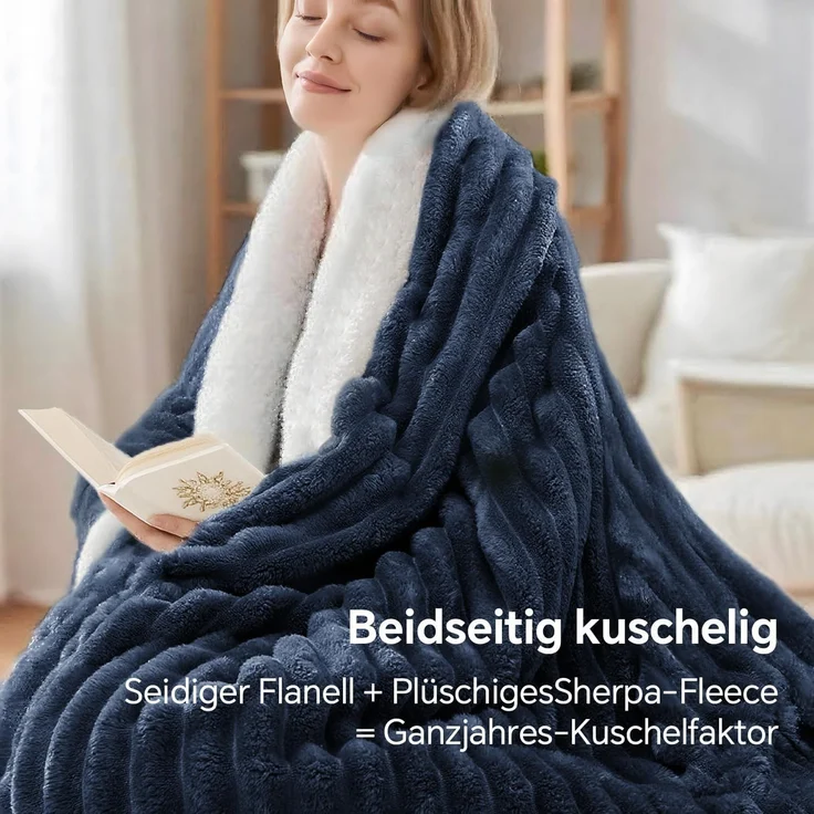 BEDELITE Kuscheldecke Flauschig Decke 150x200 - Dicke XL Sherpa Decken Blau für Couch, warme Cord Kuscheldecken Dunkelblau weiche Fleecedecke Wohndecke als Couch Überwurf für Wohnzimmer – Bild 6