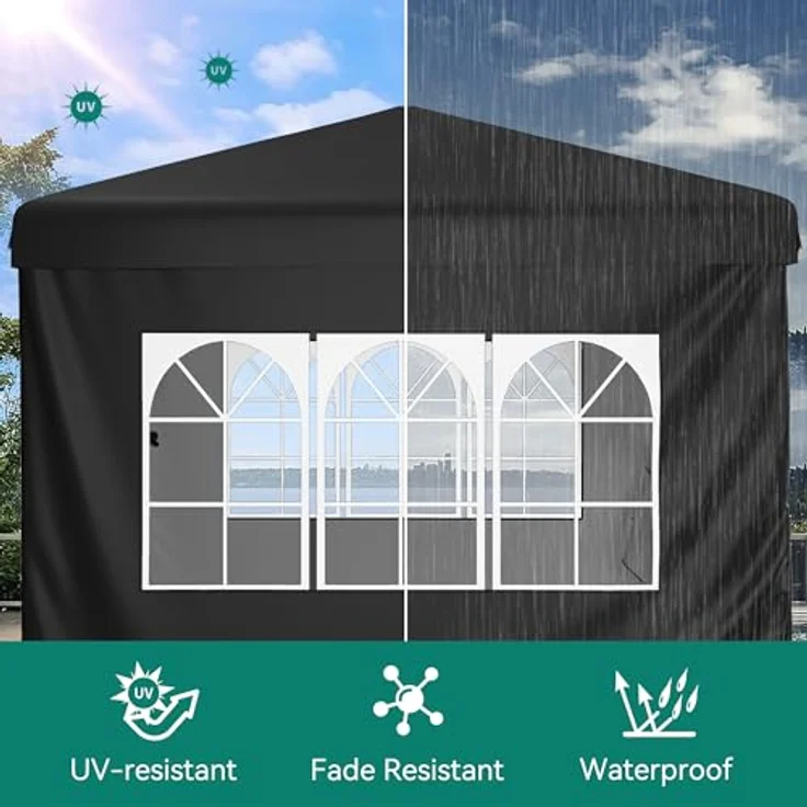 YITAHOME 2,5x2,5 wasserdichte Pavillon Faltpavillon mit Seitenteilen, Höhenverstellbar Faltbarer Pop up Pavillon Perfekt für Outdoor Partys, Camping, Märkte und Festivals, Schwarz – Bild 5