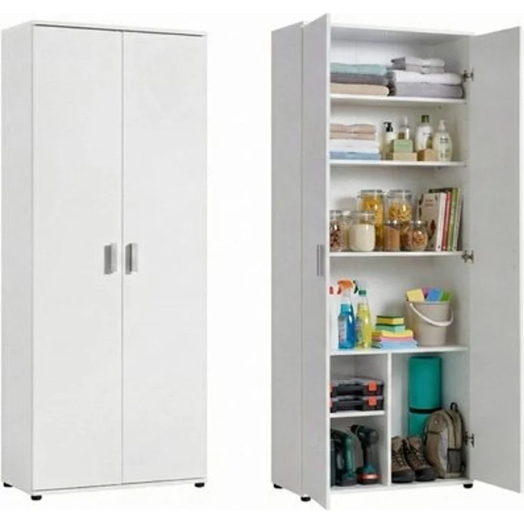 Home Collective Mehrzweckschrank 75 cm breit mit Einlegeböden 75 x 35 x 184 cm (BxTxH) Weiß mit 2 Türen & 6 Einlegeböden – Bild 4