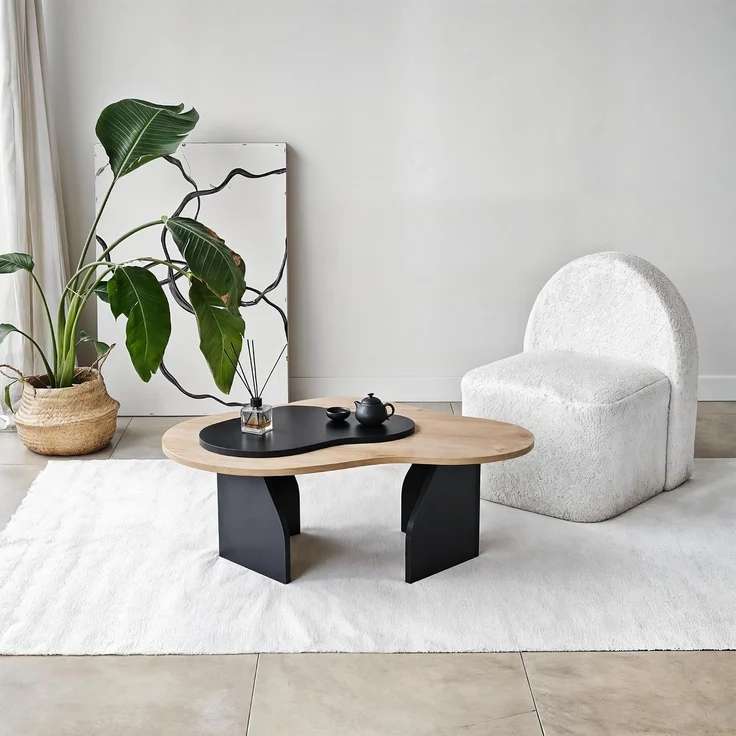 Stylish Coffee Table, Sapphire Oak & Black, 105 x 35 x 65 cm | 100% Melamine Coated Particle Board, 18 mm Thickness | Abstract Design for Modern Living Spaces – Bild 4