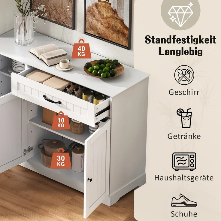 Modernes, elegantes Sideboard mit 3 Türen und einer Schublade, Buffetschrank für Esszimmer, Wohnzimmer und Diele (Weiß) – Bild 7