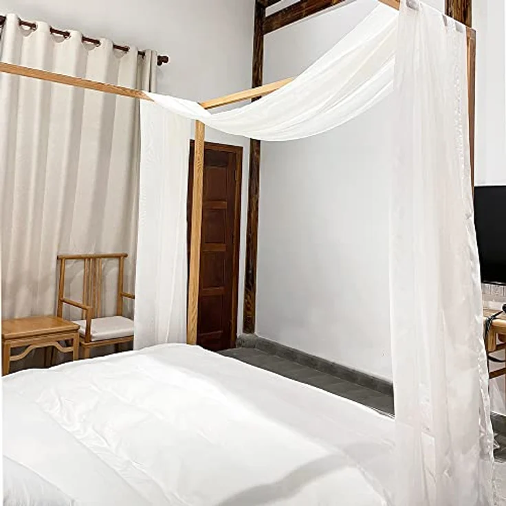 Linentalks Weißer Baldachin-Bettschal für Queen-Size- und Vollbett, luxuriöse Queen-Baldachin-Bettvorhänge, weißer Baldachin-Bettvorhänge, Vier Pfosten-Betthimmel-Vorhänge, durchscheinender – Bild 7