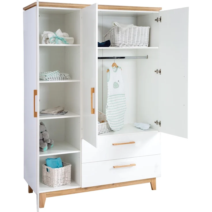 roba Kinderkleiderschrank 3-türig 'Finn' - 2 Schubladen - Soft Close - Weiß/Goldeiche – Bild 4