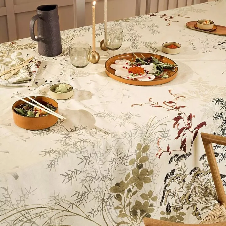 Garnier-Thiebaut Tischdecke Bambous Parchemin 155x260 Cm 50% Leinen / 50% Baumwolle