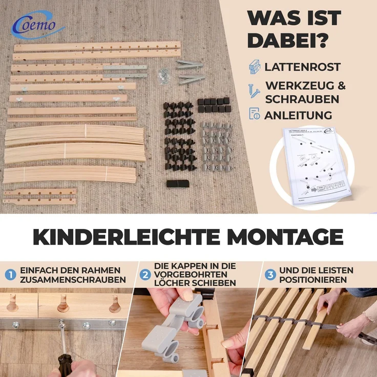 Coemo Lattenrost ERGO 80 x 190 cm 2er Set 7-Zonen 28 Leisten Kopfteil verstellbar – Bild 4