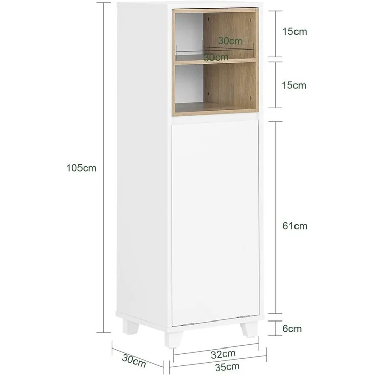 SoBuy BZR146-W Badezimmer-Hochschrank, Spanplatte, Lackiert, Weiß, 35 x 105 x 30 cm – Bild 3