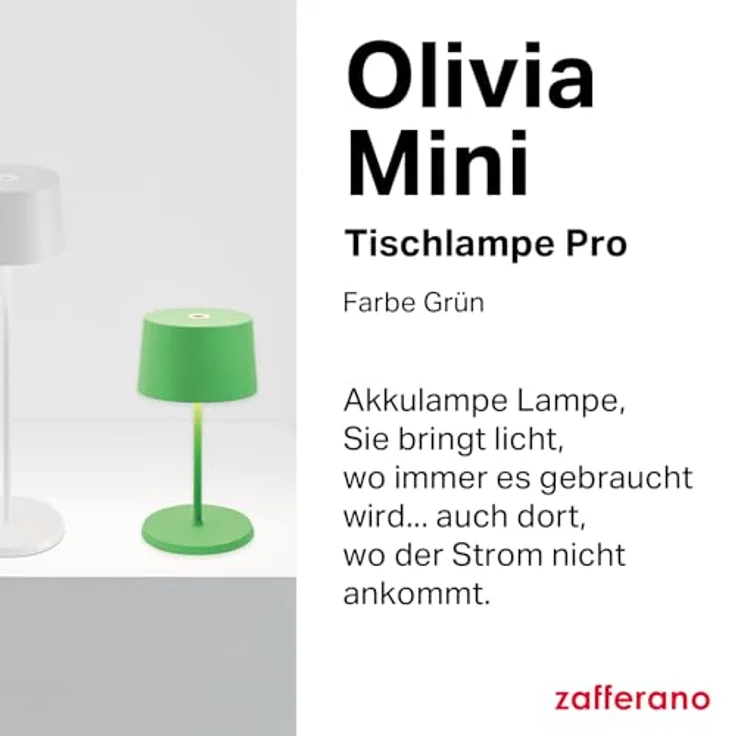 Zafferano, Olivia Mini Lampe, Tragbare und Wiederaufladbare Tischlampe mit Touch Control, Geeignet für Wohnzimmer und Außenbereich, Dimmer, 2700-3000 K, Höhe 22 cm, Farbe Grün – Bild 3