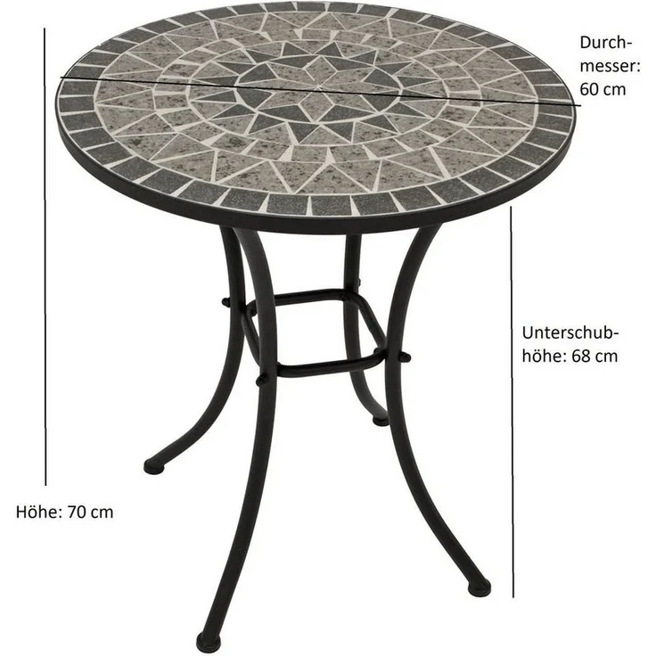 DEGAMO Bistrotisch SIENA (1-St), 60cm rund, Gestell Eisen schwarz, Tischplatte Mosaik grau/weiss – Bild 3
