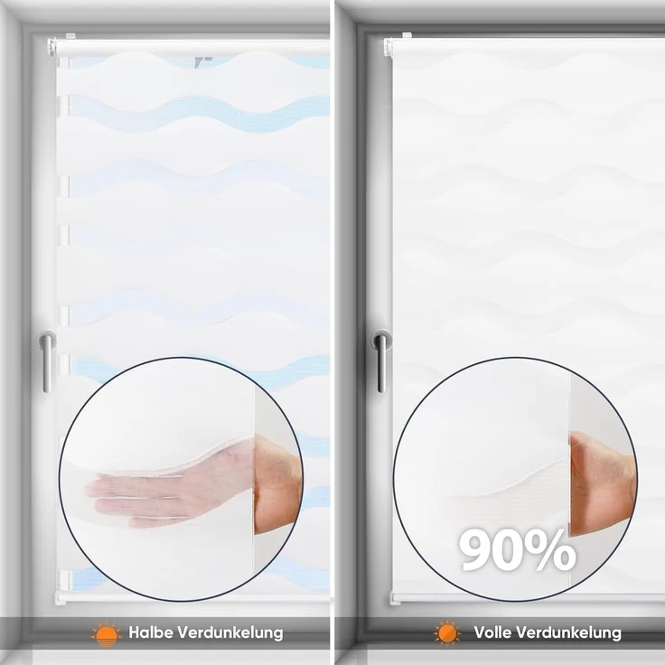 Sekey Doppelrollo Wellen Klemmfix ohne Bohren für Fenster, Doppelrollo 80 cm breit, Duo Rollo Welle Jalousie Sonnenschutz, 80x130cm, Weiß – Bild 2