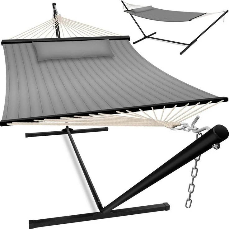 KESSER® Hängematte HILL mit Gestell Kissen Doppelhängematte für 2 Personen-Stabiler Rahmen -200kg Belastbarkeit Indoor & Outdoor XXL Hängesessel Doppel Mehrpersonen Garten Pool Balkon Terrasse Grau – Bild 1