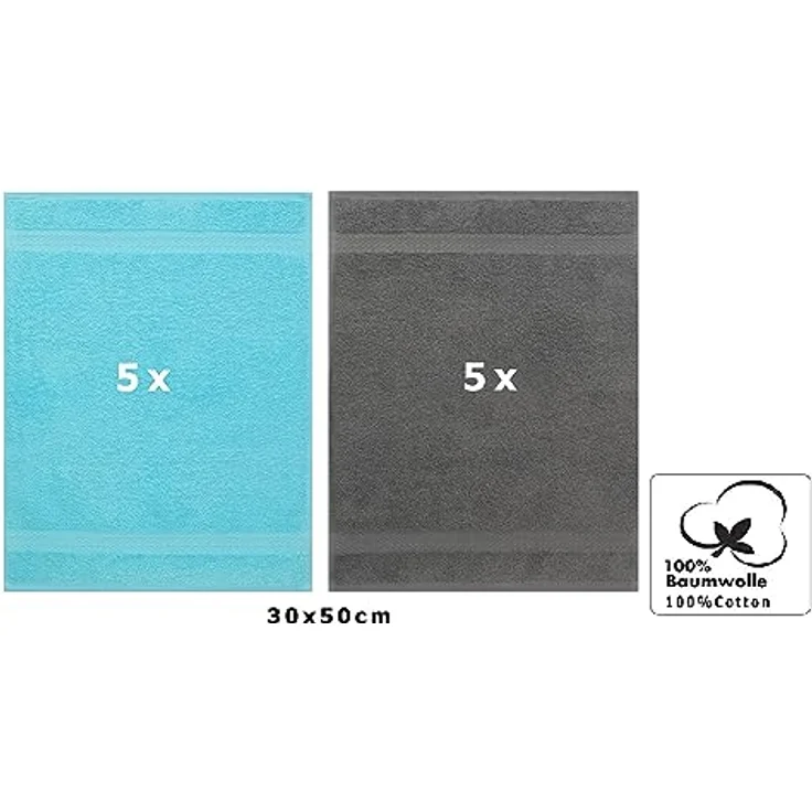 Betz Gästehandtücher 10 Stück Gästehandtücher Premium 100% Baumwolle Gästetuch-Set 30x50 cm Farbe türkis und anthrazit, 100% Baumwolle (10-St) – Bild 3